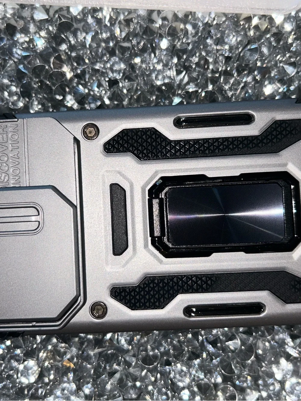 iPhone 15 pro Wallet Rugged Silver Tech Device Case with Black Accents